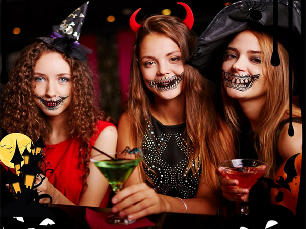 Tetovanie halloween falošné zuby realistické umývateľné dočasné prestrojenie