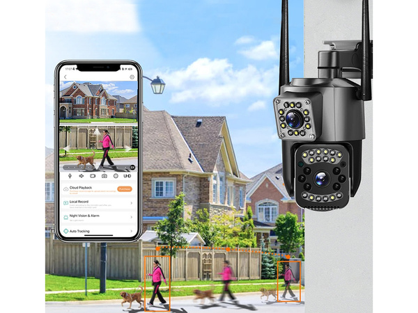Cámara con dos objetivos wifi exterior giratoria wifi detector de movimiento ip