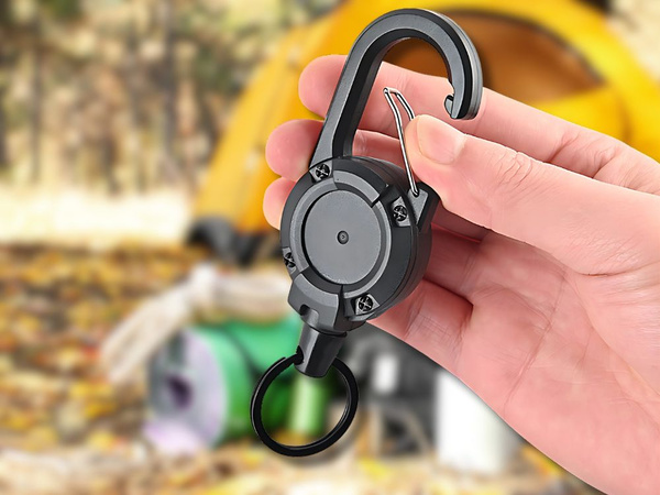 NAVÍJECÍ LANO S KROUŽKEM NA KLÍČE A KARABINOU NA OPASEK