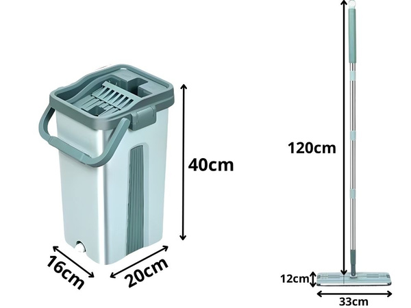 Flat mop with foldable microfibre bucket floor scrubber 2 attachments