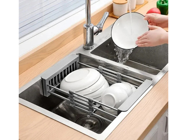 Draining board for sink telescopic vegetable fruit basket