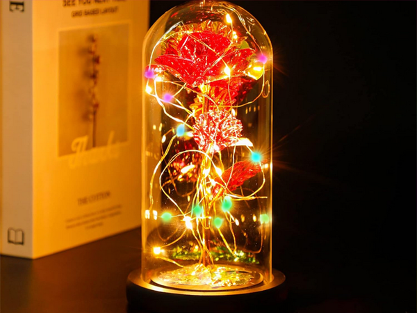 Everlasting rose in glass gift led rgb luminous red glass for the occasion