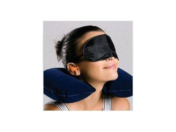 Oreiller de voyage croissant gonflable + bandeau