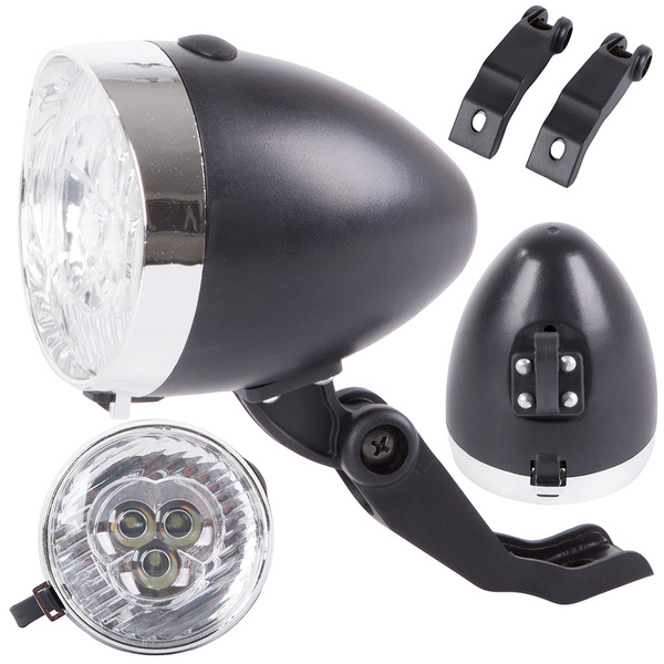 Front bike light 3 led batteries retro chrome