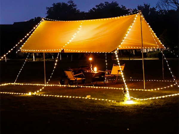 Kempování světlo dobíjecí led girlanda na roli 20m teplé