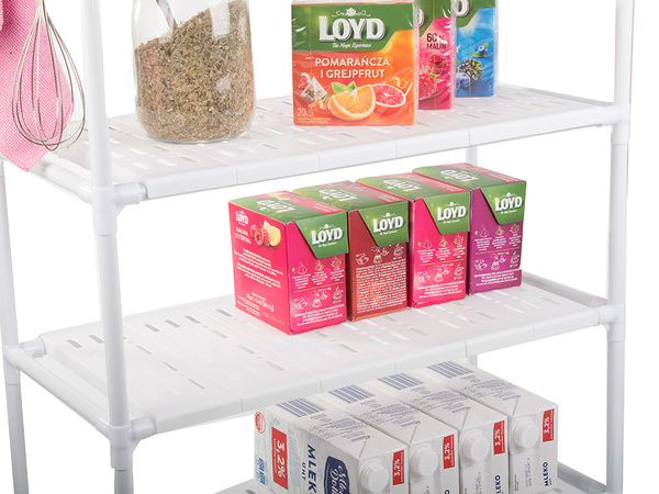 Fürdőszoba polc konyhaszekrény mobil polcegység kerekeken 4 szintes horgok