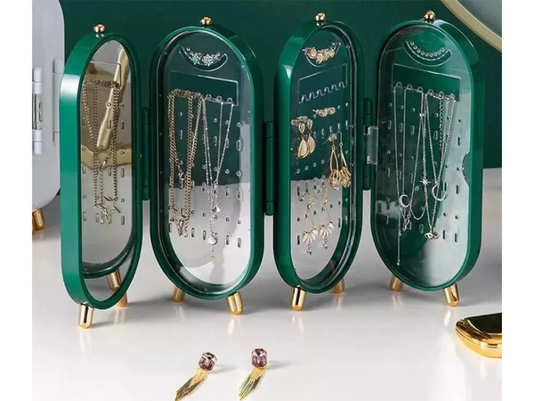 Organisateur de bijoux présentoir pliant miroir stand vert