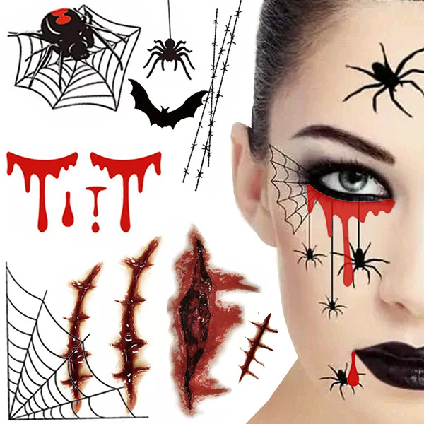 Tätoveeringud halloween võltsitud realistlik pestav ajutine maskeering veri