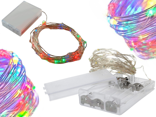Drátová světla 100 led s bateriemi 10m vícebarevná