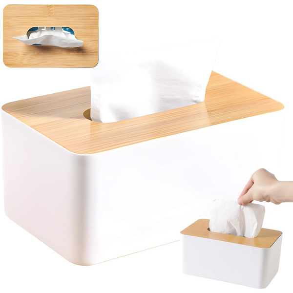 Caja para pañuelos de papel, organizador, pañoleta de bambú