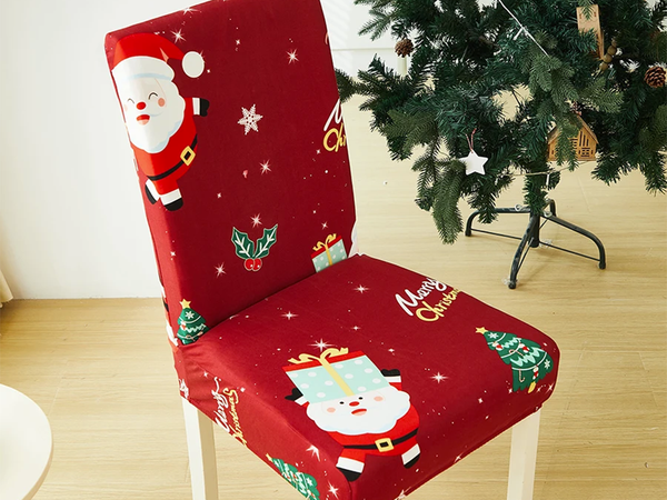 Vianočný poťah na stoličku, dekoratívny, univerzálny, Santa Claus, s gumičkou