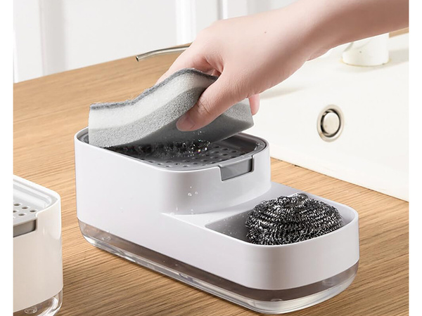 Distributeur de liquide vaisselle pour évier de cuisine, distributeur avec éponge
