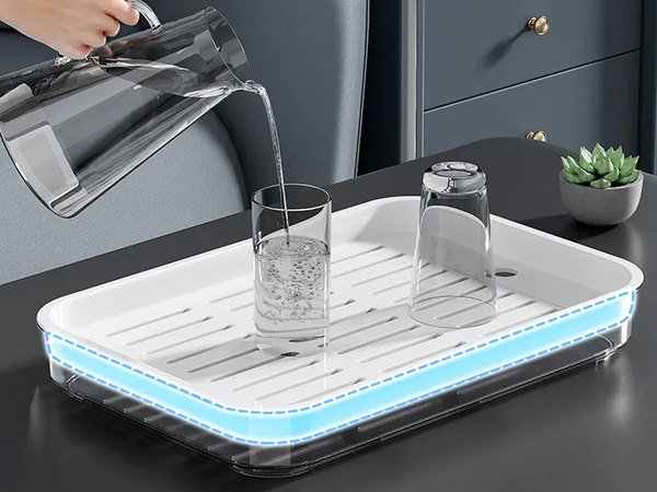 Kaksikihiline köögialus nõudepesukorv köögiviljade ja puuviljade jaoks, plastist