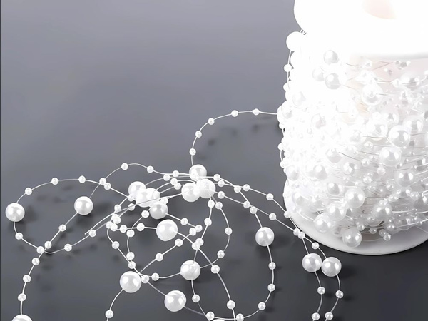 Perlas blancas perlas de araña árbol de navidad cadena de cuentas carrete 10mm 5m