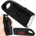 DYNAMO SOLAR TORCH 3 LED KINETIC HAND CRANK CLIP