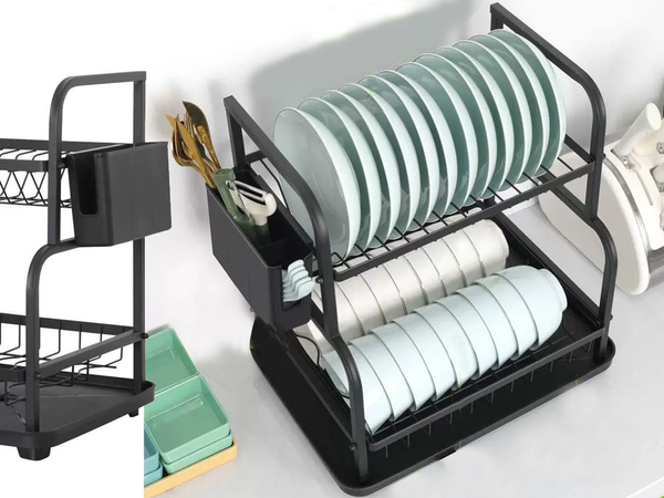 Dishwasher dryer plates cutlery cups two-level drainer with tray