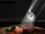 Electric gravity pepper and salt mill with lighting and adjustment
