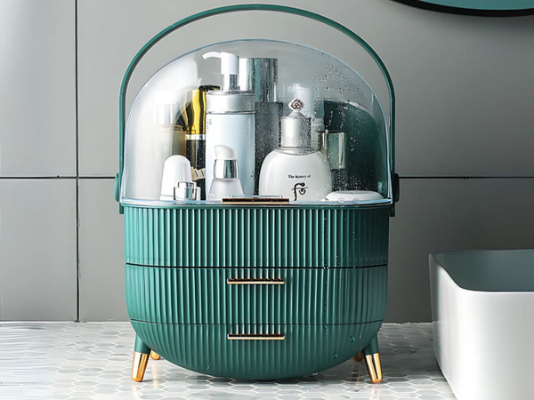 Kosmetikos organizatorius su stalčiais erdvus, su didele rankena elegantiškas