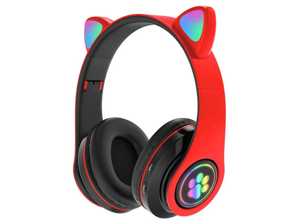 Belaidės ausinės "bluetooth" radijo fm mp3 katės ausys led apšvietimas