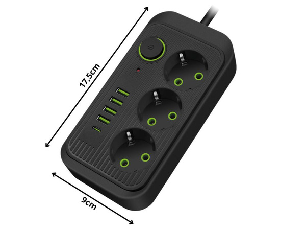3 zásuvka napájecí zásuvka 3 zásuvka 250v 2m 4x usb 1x ucb-c
