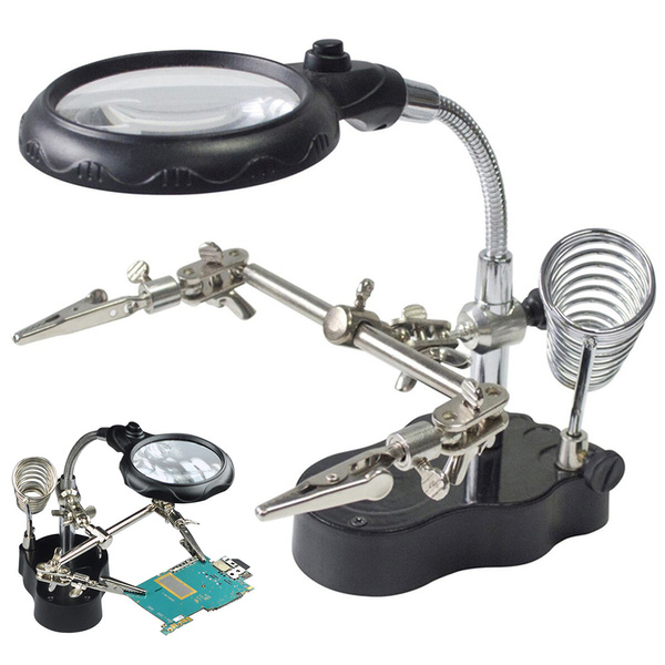 Magnifying glass third hand handle led illumination