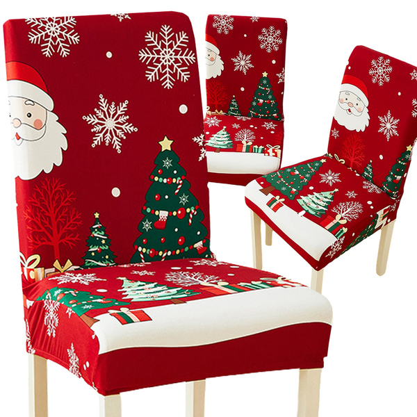 Božični prevlek za stol, dekorativen, univerzalni, Božiček, z elastičnim trakom