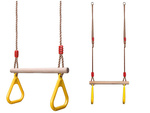 OTROŠKA LESENA VRTNA GUGALNICA GIMNASTIČNI TRAPEZ Z ROČAJI
