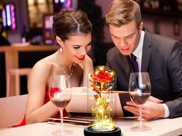 Everlasting rose in glass gift led rgb luminous red glass for the occasion