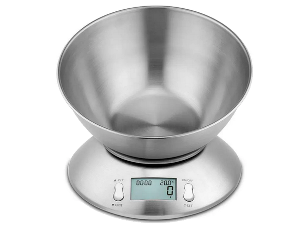Electronic kitchen scale digital with bowl 5kg lcd silver metal