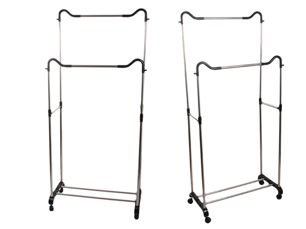 Penderie porte-manteau mobile double étagère sur roulettes