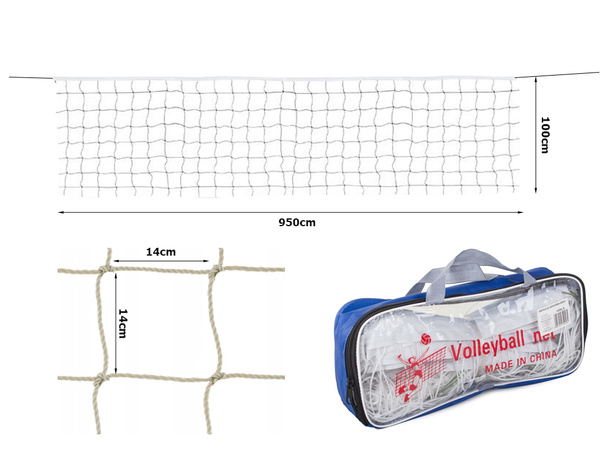 Volleyball net 9.5x1m with rope and beach sport bag
