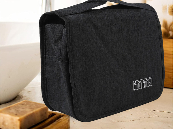Neceser de viaje colgante con organizador para el baño, cierre con cremallera y asa.
