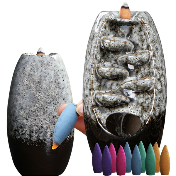 Scented ceramic fireplace waterfall incense aromatherapy + 10 wicks
