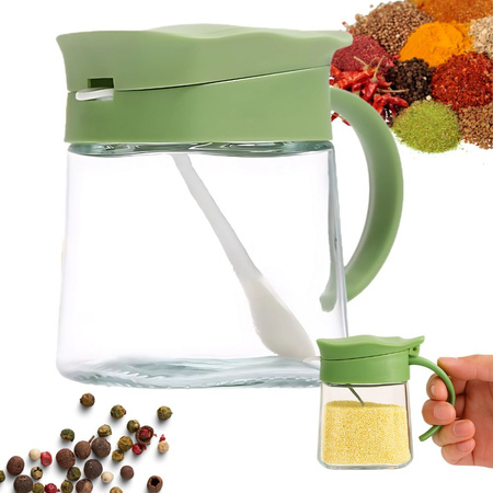 Konyhai fűszertartó üvegedény fogantyúval, 300 ml-es üveg + kanál