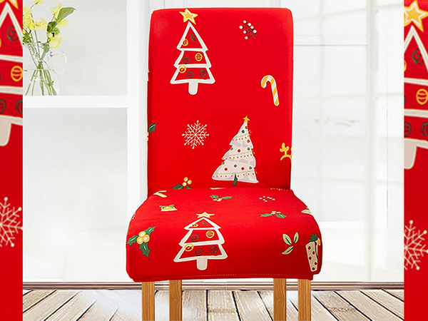 Vianočný poťah na stoličku, dekoratívny, univerzálny, Santa Claus, s gumičkou