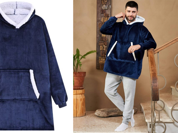 Cálida sudadera oversize manta xxl 2en1 piel gruesa suave con capucha bata