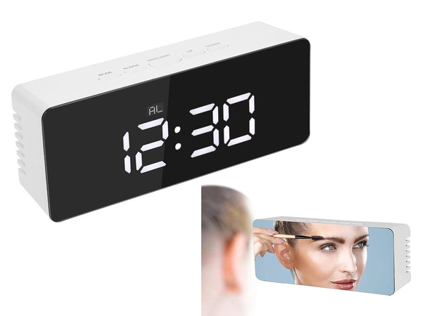Zegar budzik termometr lustro led alarm data 4w1