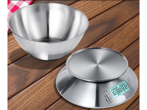Electronic kitchen scale digital with bowl 5kg lcd silver metal