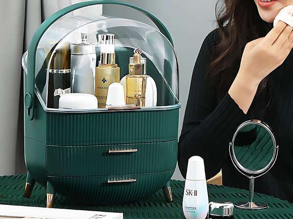 Kosmetikos organizatorius su stalčiais erdvus, su didele rankena elegantiškas