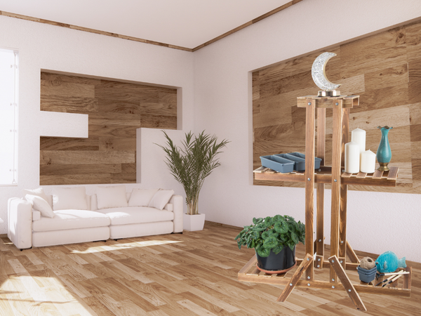 Kolmekorruseline lillepottide stend puidust lillepotid