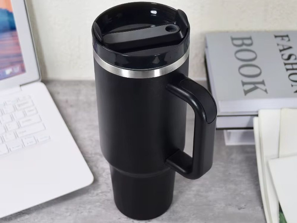 Taza térmica grande de 1,2 l con pajita y asa de acero, termo para bebidas frías y calientes.