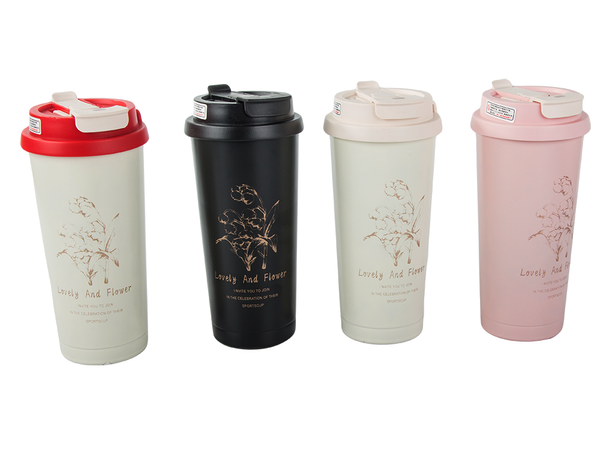Taza térmica de 530 ml con pajita y asa de acero, termo para bebidas frías y calientes.