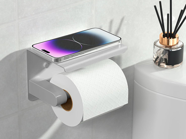 PORTAPAPEL HIGIENICO CON ESTANTE TELEFONICO PARA BAÑO WC ACERO