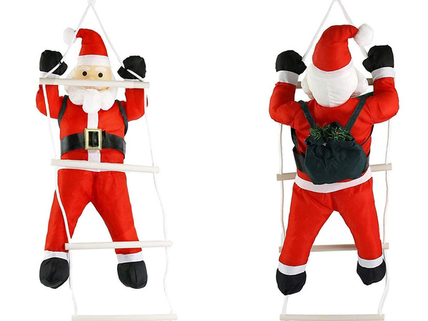 PÈRE NOËL SUR UNE ÉCHELLE DÉCORATION DE NOËL BALCON TERRASSE DÉCORATION 95 CM CHEMINÉE
