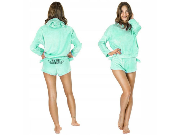 Warm women's pyjamas two-piece with hood soft plush short m
