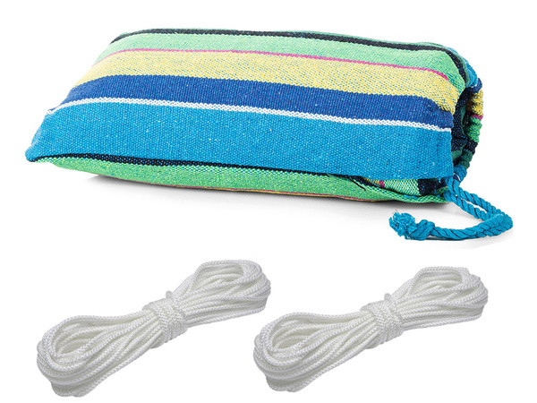 Hamak w paski ogrodowy kolorowy jednoosobowy 200x80 pokrowiec etui