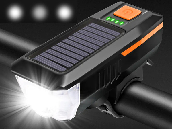 Lampe avant led pour vélo avec klaxon signal solaire guidon