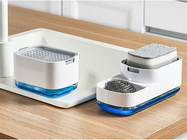 Distributeur de liquide vaisselle pour évier de cuisine, distributeur avec éponge