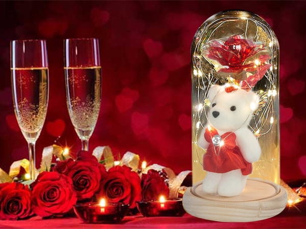 Örök rózsa üvegben vezetett világító üveg dobozban nőnapi ajándék