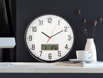Reloj de pared grande silencioso 30cm redondo puntero fecha temperatura madera